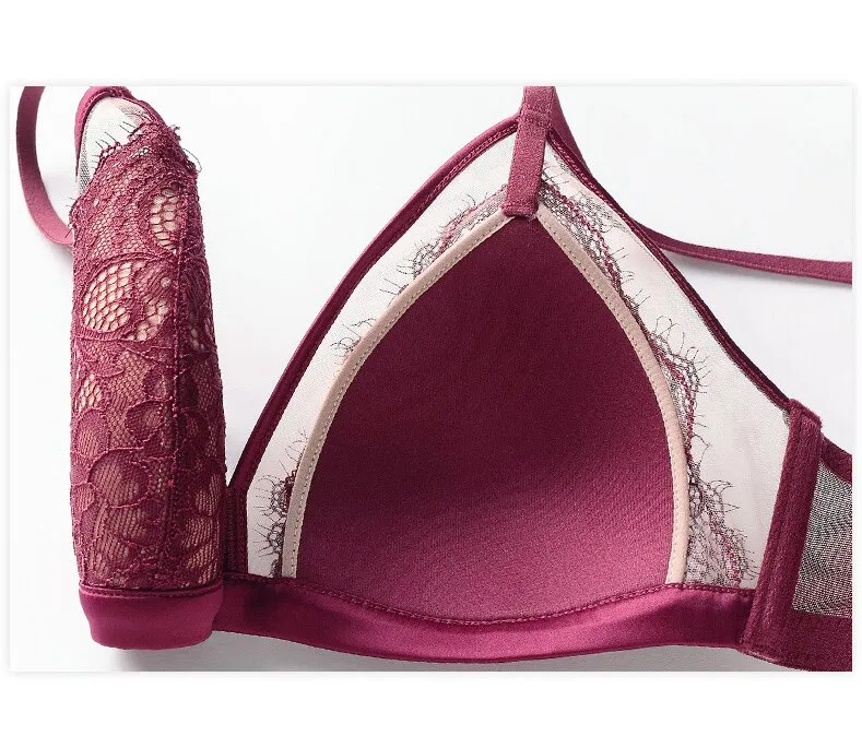 2025 French Embroidery Eyelash Lace Trim Sexy Breathable Gathering for Women Soft Bra Ultra-Thin Set Sexy Underwear Lingerie