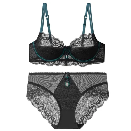 Wholesale Seduction Embroidery Lace Trim Sexy Breathable for Women Soft Bra Breathable Ultra-Thin Set Sexy Underwear Lingerie