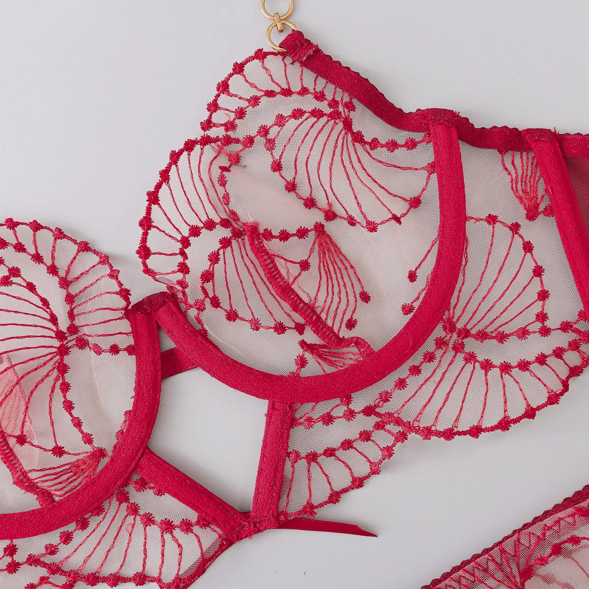 Sexy See-Through Embroidery Woman Bra Set Hot Sell Solid Color Elastic Lingerie