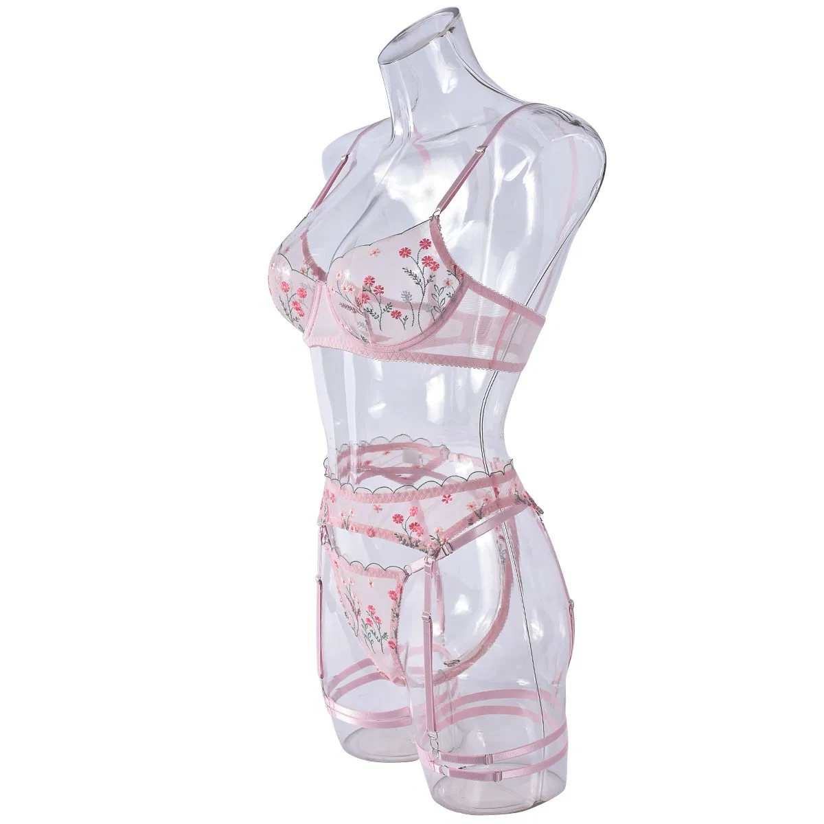 Sexy Floral Embroidery Underwear Set for Woman Wholesale See-Through Mesh Lingerie
