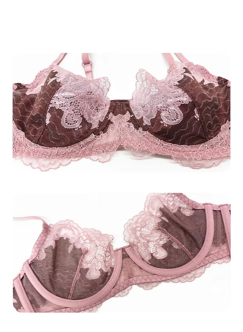 Wholesale French Anti-Sagging Sexy Breathable Lace Trim Gathering for Women Soft Bra Ultra-Thin Set Sexy Underwear Lingerie