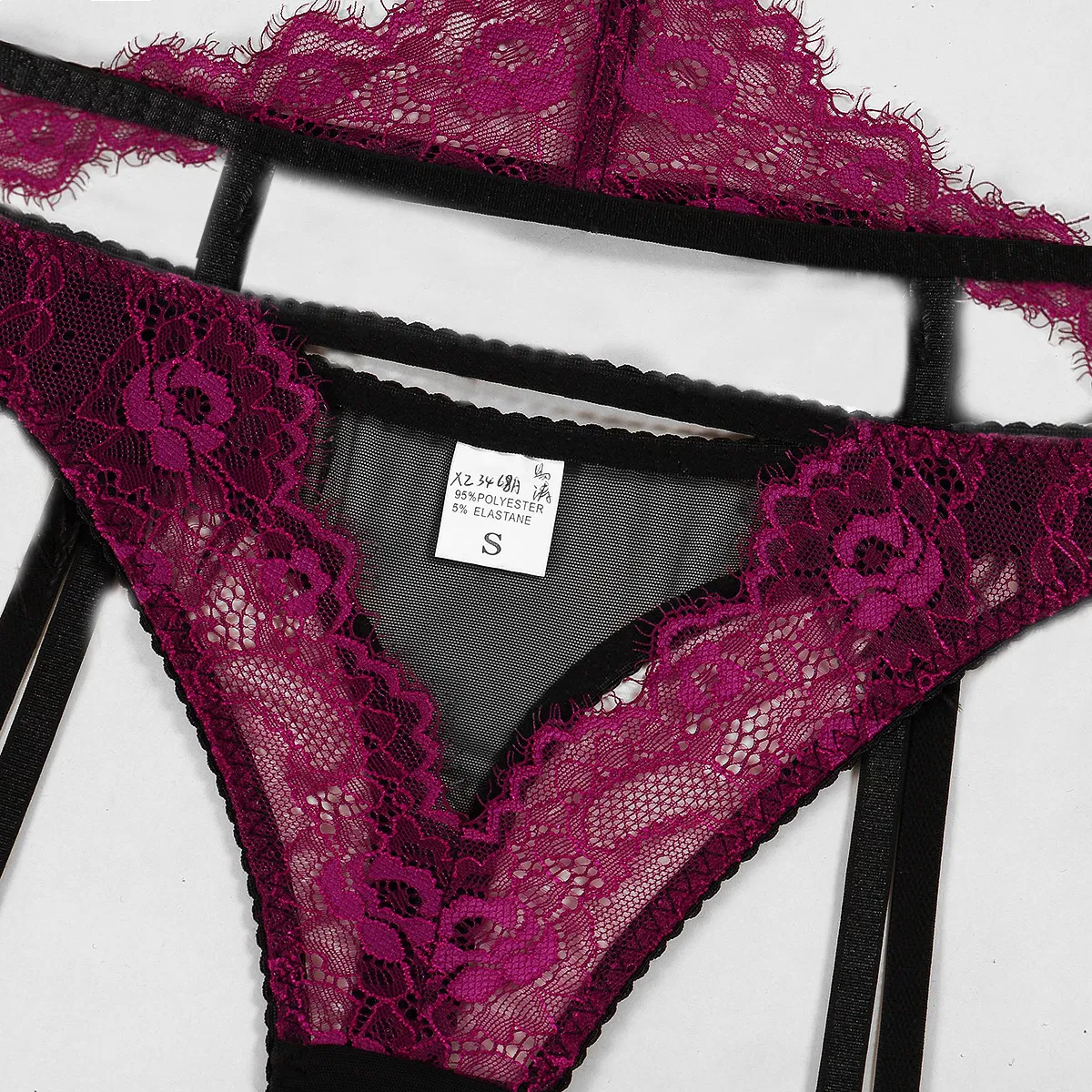 Sexy Flower Embroidered Eyelashes Lace Underwear Set Wholesale See Through Lingerie