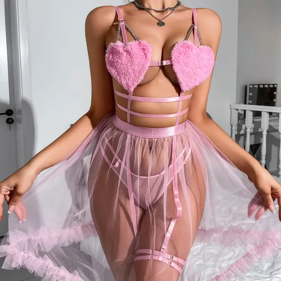 New Sheer Mesh Skirt Underwear Set Sexy Solid Color Women Newest Lingerie