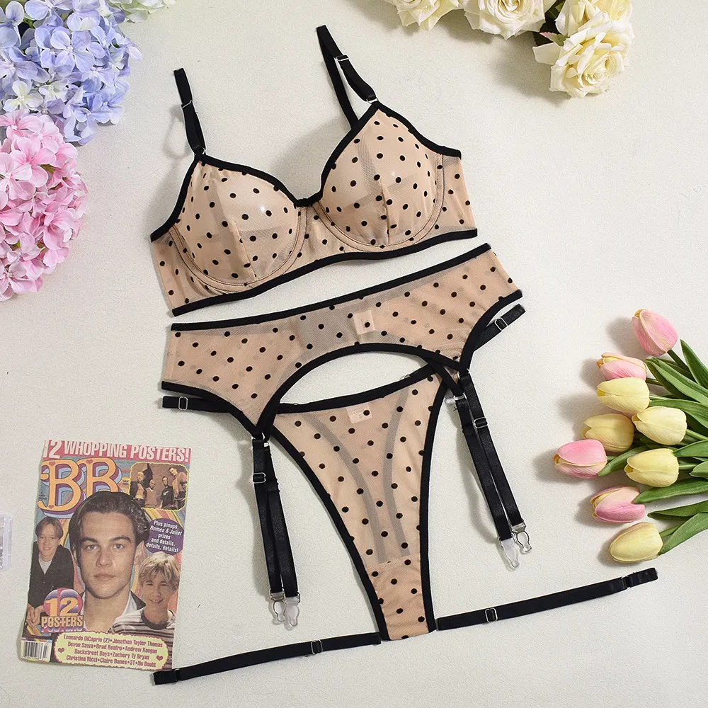 Wholesale Polka DOT Underwear Set for Woman Sexy See-Through Mesh Lingerie