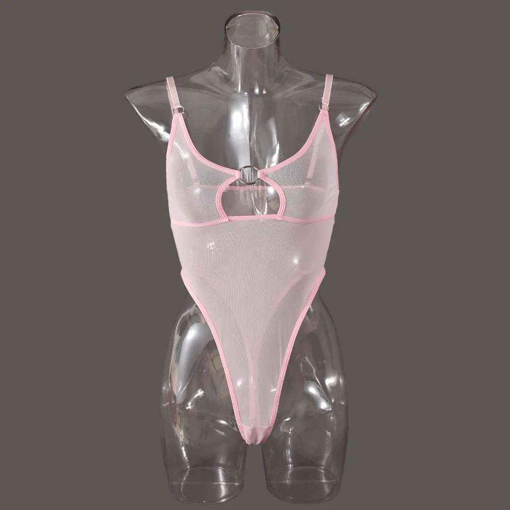 Sexy Ultral-Thin Solid Color Lingerie Hot See Through Mesh Hollow Woman Bodysuit