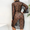 Wholesale See-Through Mesh Long-Sleeve Sleepwear Sexy Bowknot Lace Printing Women's Robe