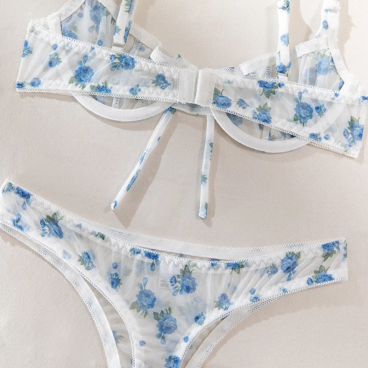 Wholesale Floral Print See Through Mesh Underwear Set New Luxury Ultra-Thin 2PCS Lingerie