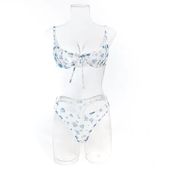 Wholesale Floral Print See Through Mesh Underwear Set New Luxury Ultra-Thin 2PCS Lingerie