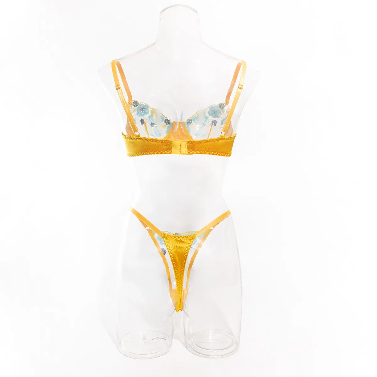 Sexy Satin Stitching See Through Underwear Set Wholesale Embroidery Color Contrast Lingerie