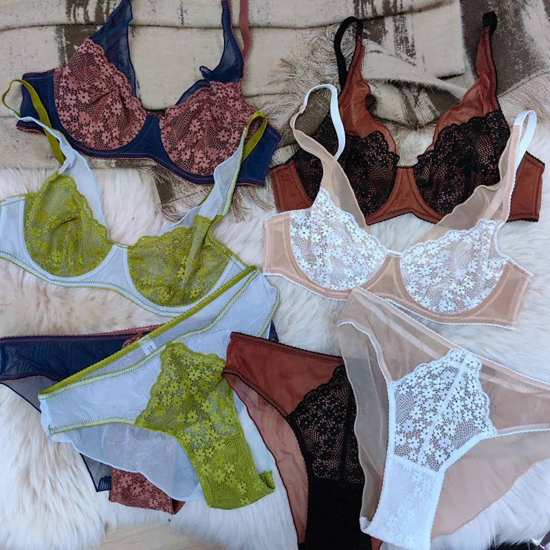 Sexy Wireless Underwear Triangular Cup Free Size Solid Seamless Push up Bra Set for Women