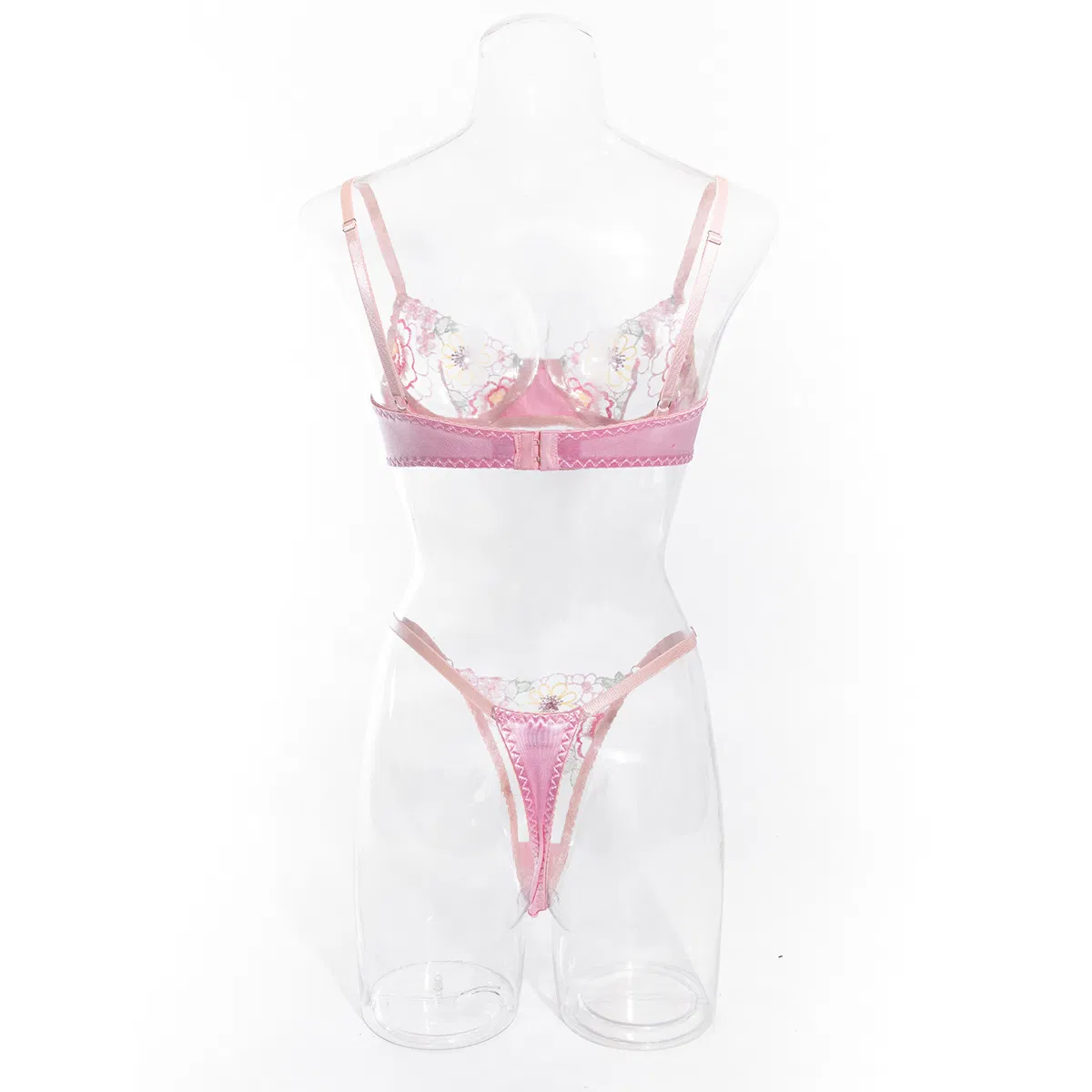 Sexy Floral Embroidery Woman Bra Set Wholesale Transparent Thin Satin Two-Piece Lingerie