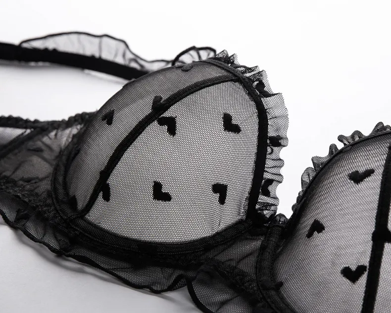 High Quality Sexy Bra Lingerie Set Cute Heart Pattern Erotic Lace Ladies Underwear