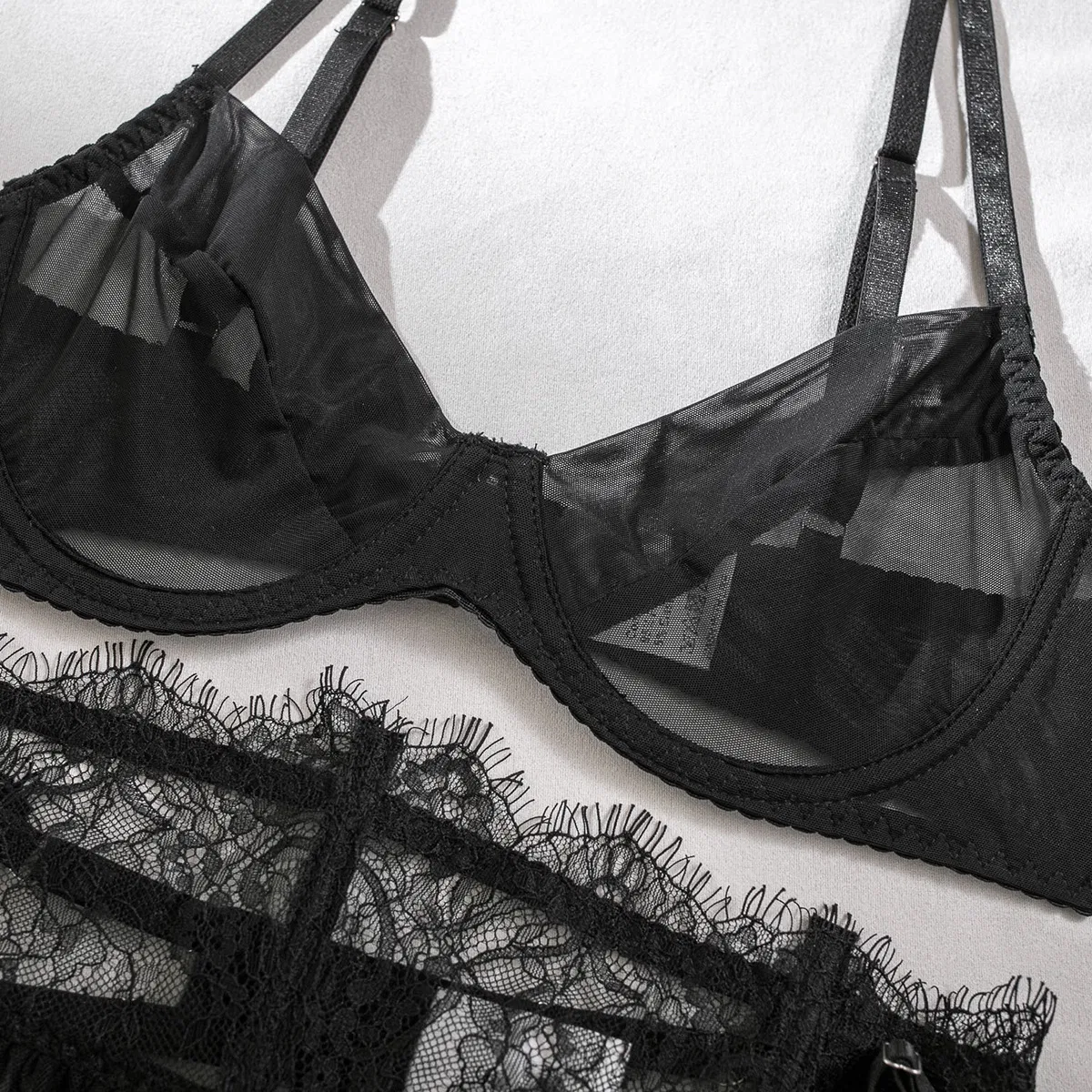 Wholesale 2025 Luxury Garter Belt Underwear Set Sexy See-Through Mesh Skirt Woman's Lingerie