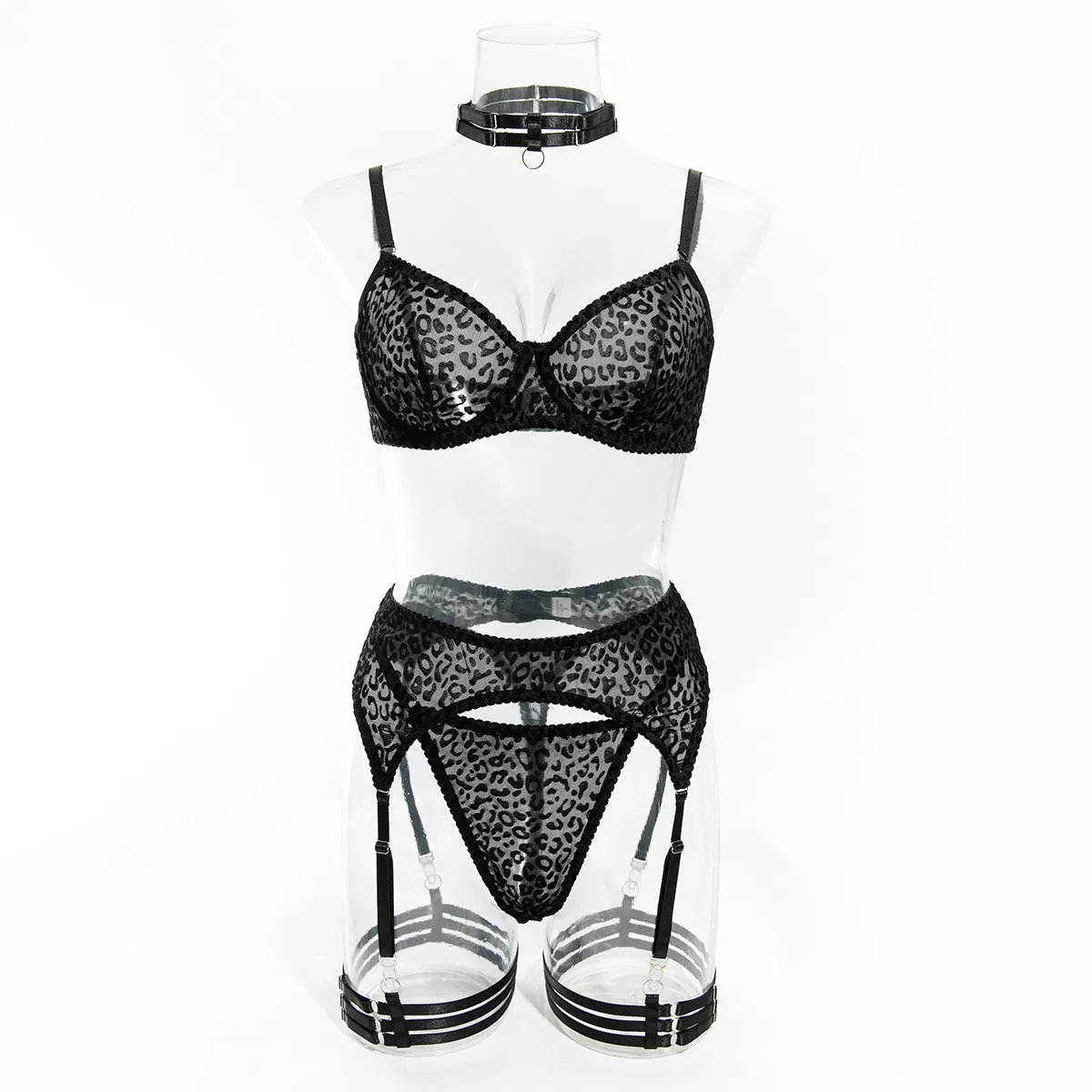Wholesale Leopard Printed Underwear Set Sexy See-Through Mesh Women's Lingerie