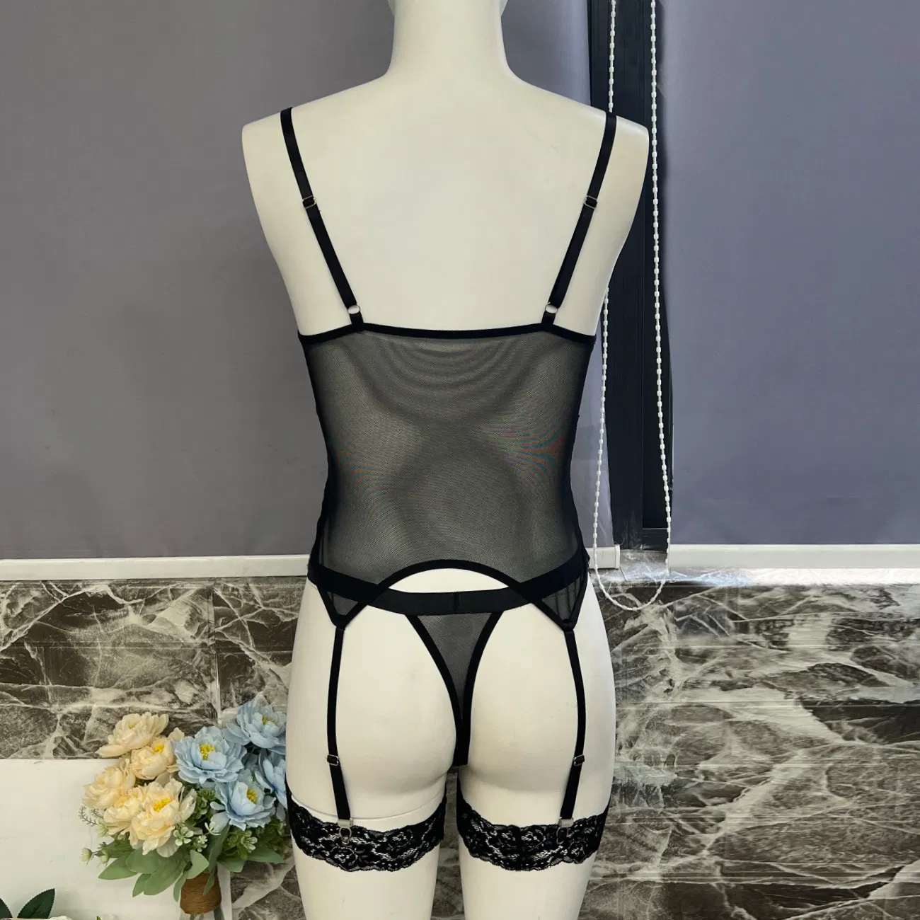 Sexy Transparent Eyelash Lace Underwear Set Wholesale Fishbone Shaping Lingerie