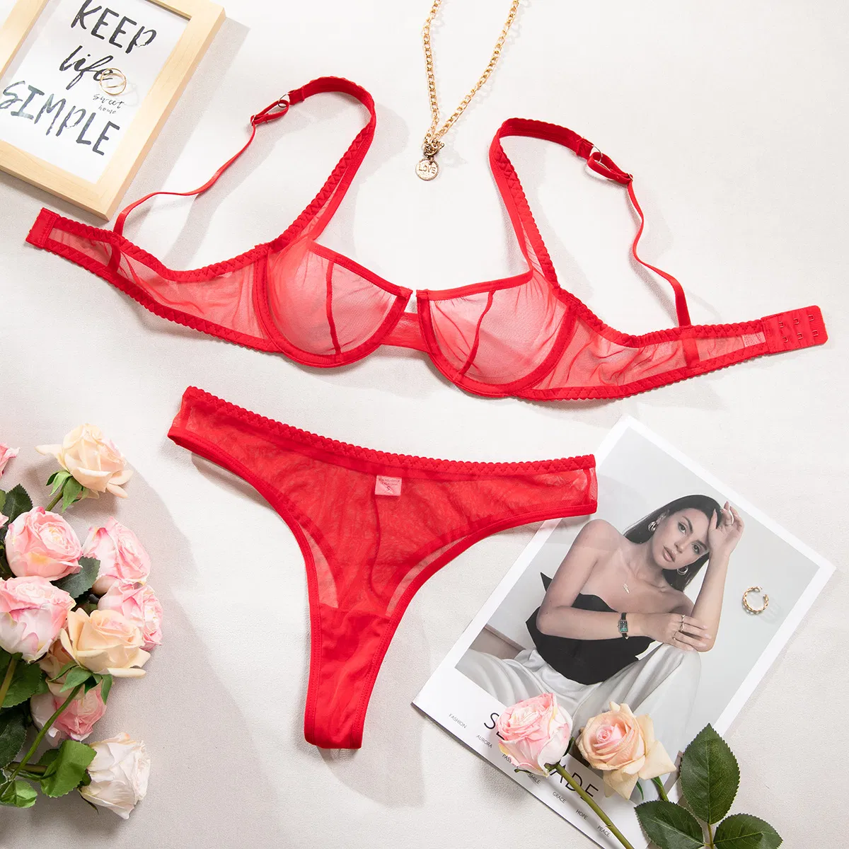 Wholesale See-Through Women's Underwear Set Sexy Ultral-Thin 2PCS Lingerie