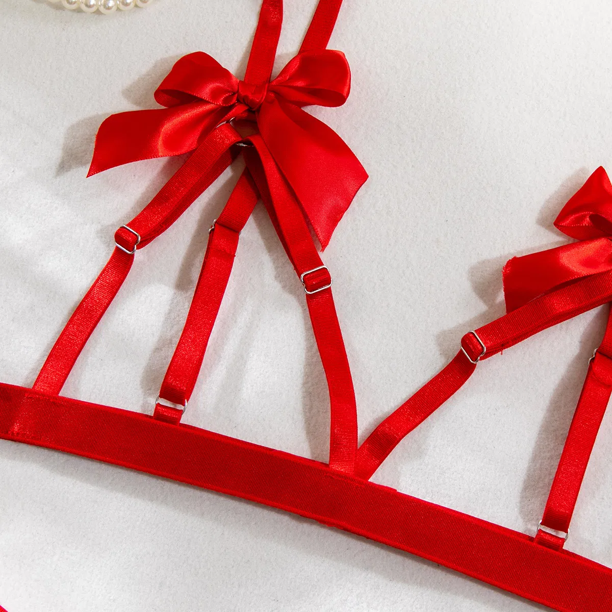 Wholesale New Woman Bra Panty Set Sexy Bow Hollow out Bondage Open Lingerie