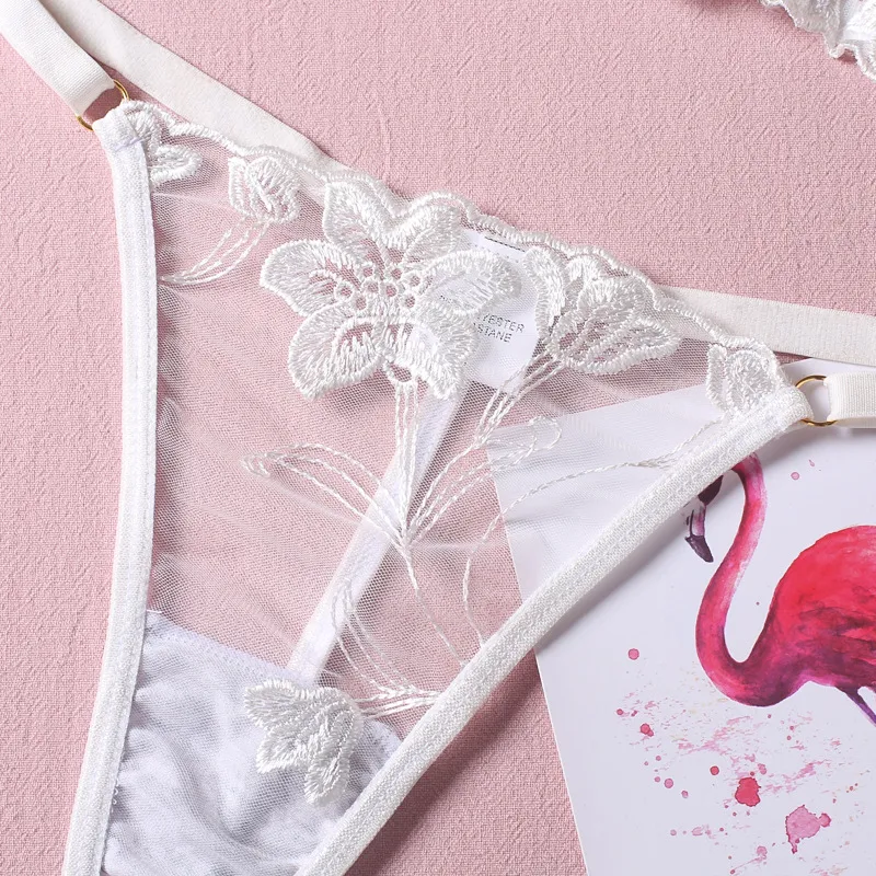 Sexy Embroidered Lace Fishbone Underwear Set Wholesale Transparent Mesh Woman's Lingerie