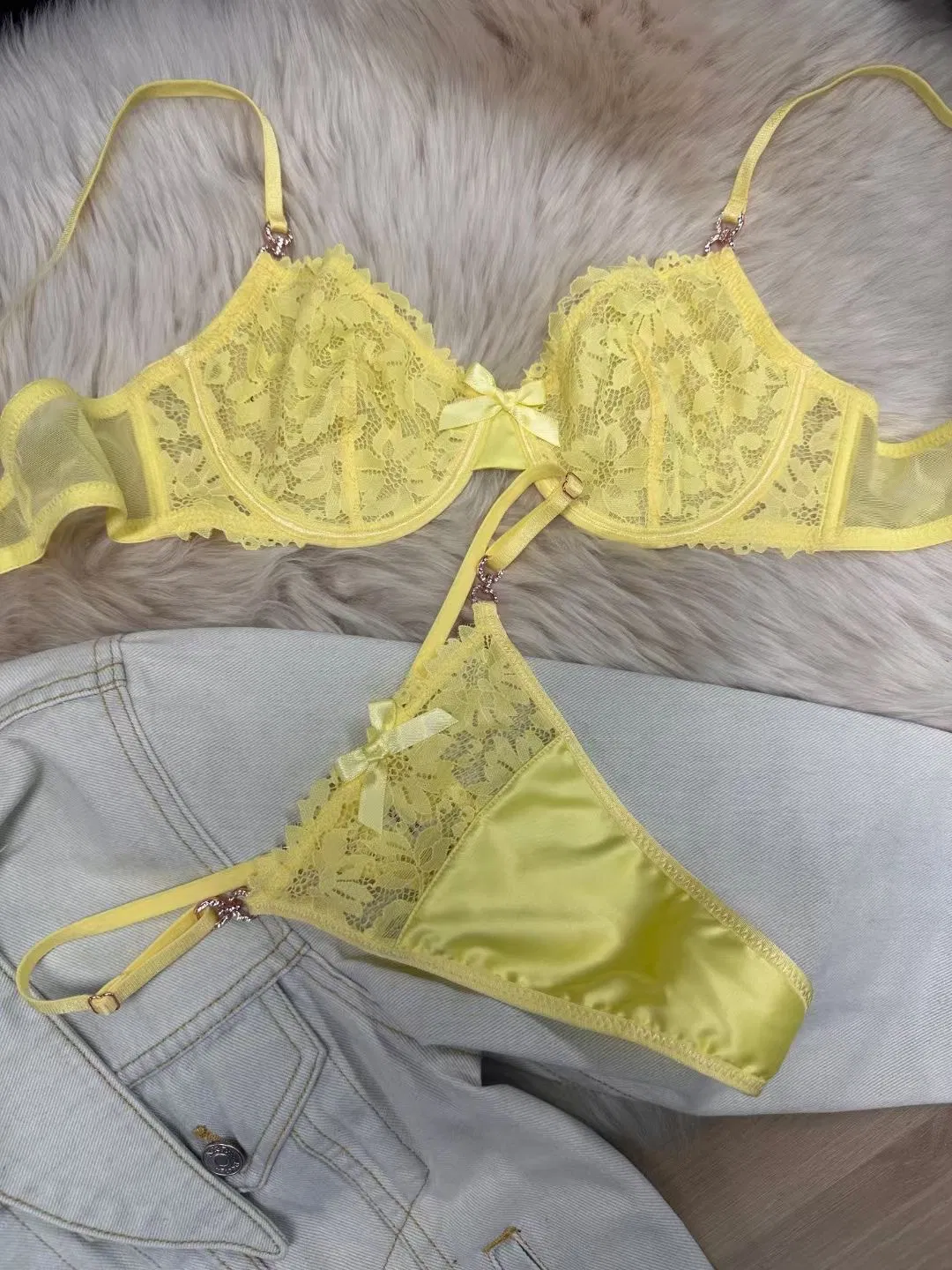 Hot-Selling Sexy French Lace Underwear Ultra-Thin Sheer Nylon Large Lingerie Set