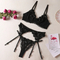 Wholesale Woman Heart Embroidery See-Through Mesh Underwear Sexy 3PCS Lingerie