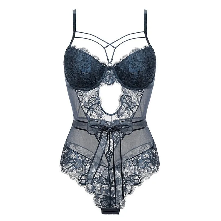 Wholesale Sexy French Bow Transparent Lace Lingerie Factory Directly Women Bodysuit