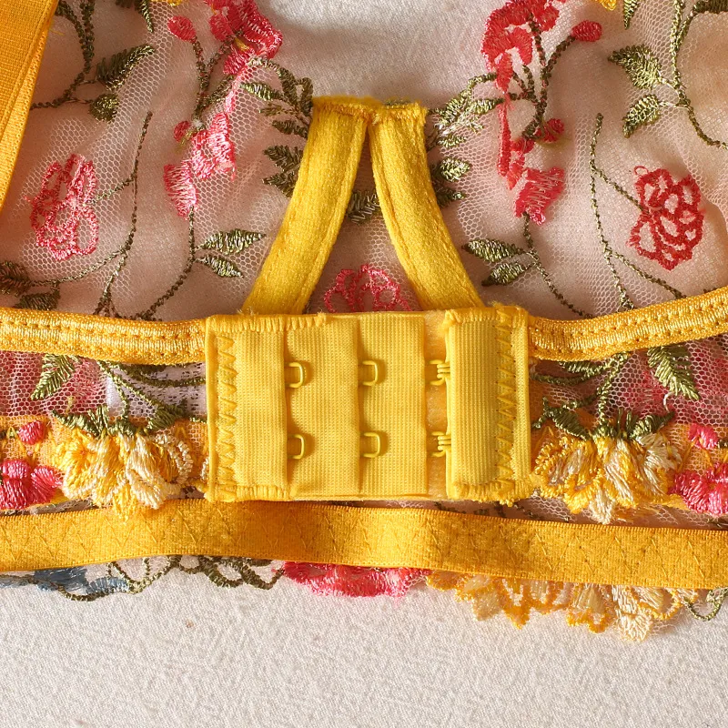 High Quality Transparent Underwear Set Sexy Floral Embroidered Lingerie