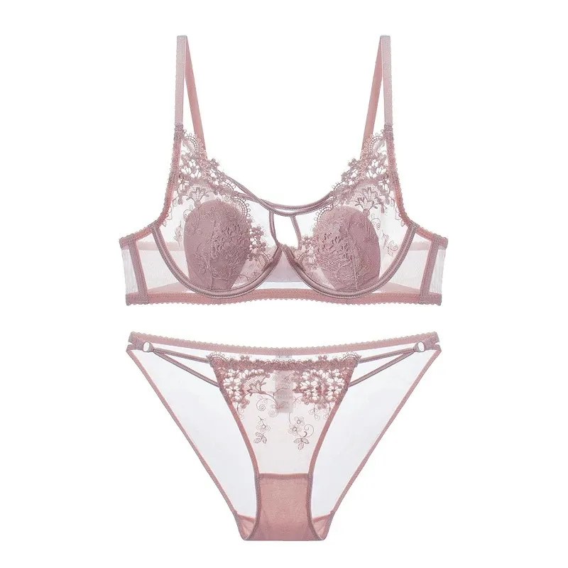 Sexy Cross-Strap Rabbit Ear Cup Lingerie Embroidered Lace Women's Push up Bra Set