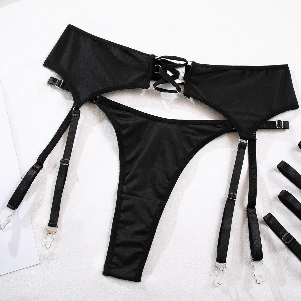 Sexy Women Underwear Set with Glove Wholesale Bow Hollow out Lingerie