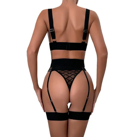 Wholesale Ladies Erotic Garter G-String Underwear Hollow Lace Women's Sexy Bra Adult Hot Sheer Lingerie