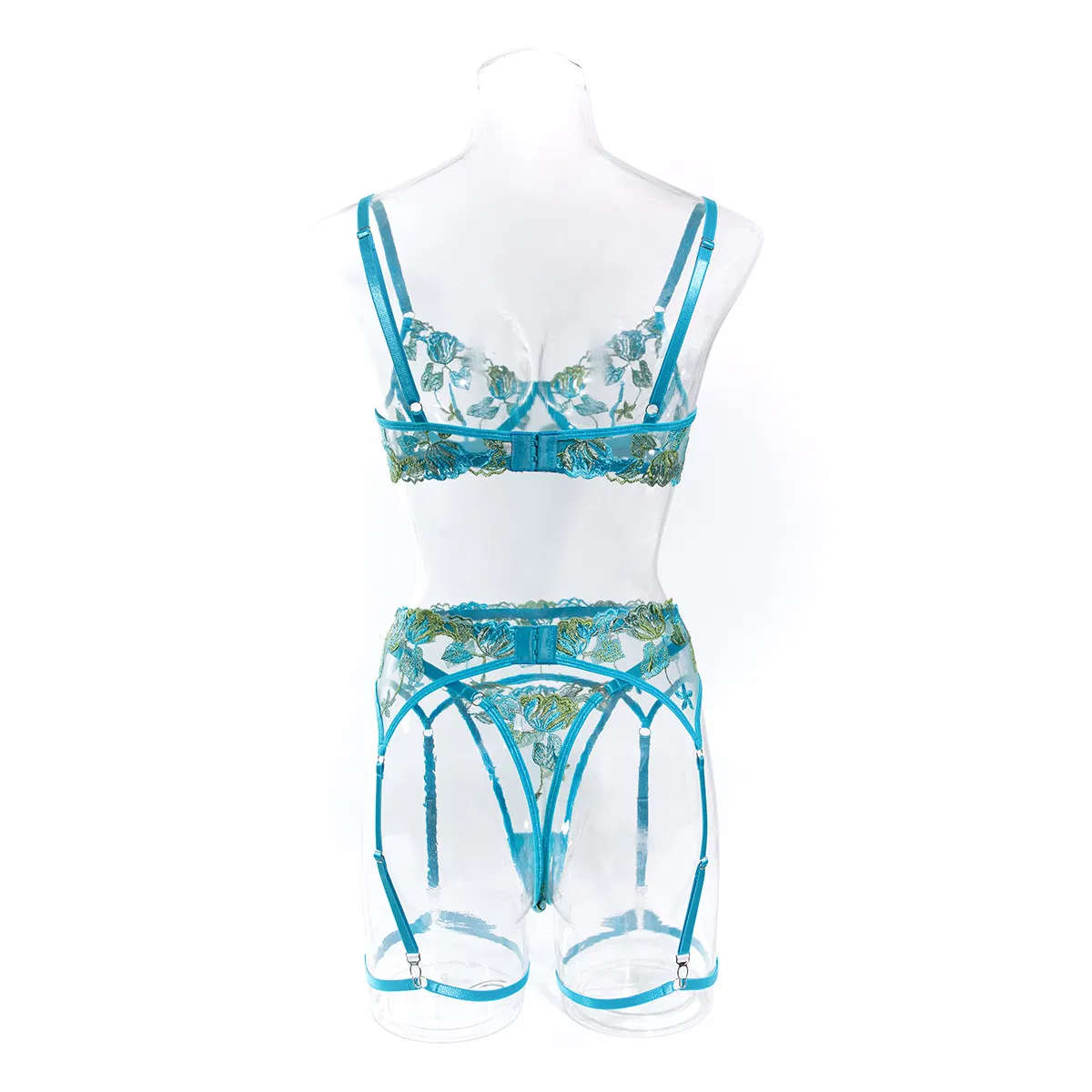 Sexy Erotic See Through Three Piece Woman Underwear Set Wholesale Flower Embroidery Lingerie