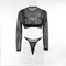 Sexy Long Sleeve Fishnet Mesh Woman Underwear Set Hot See-Through Solid Color Lingerie
