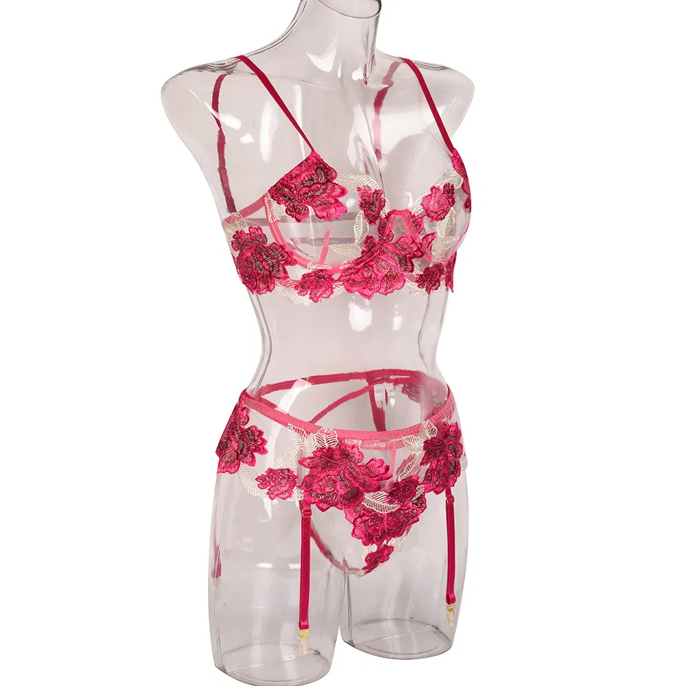 New High Quality Flower Embroidery Underwear Set Sexy Women Ultra-Thin Lingerie