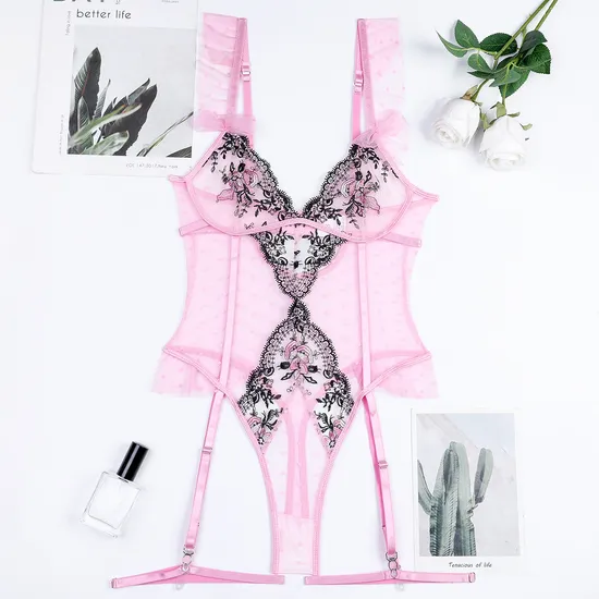 Wholesale Embroidered Underwear Set for Woman Sexy See-Through Mesh Women's Lingerie
