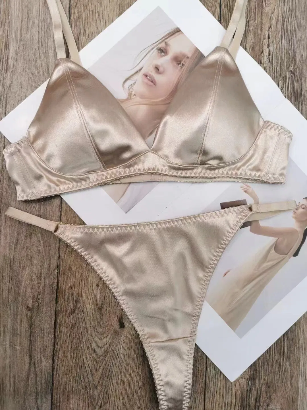 Underwear Wholesale French Ultra-Thin Romantic for Women Satin Soft Sexy Bra Set Lingerie
