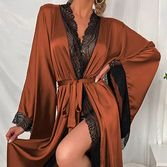 Sexy Satin Women Pajamas and Sleepwear for Women New Long Sleeved Robe Lingerie Nightwear