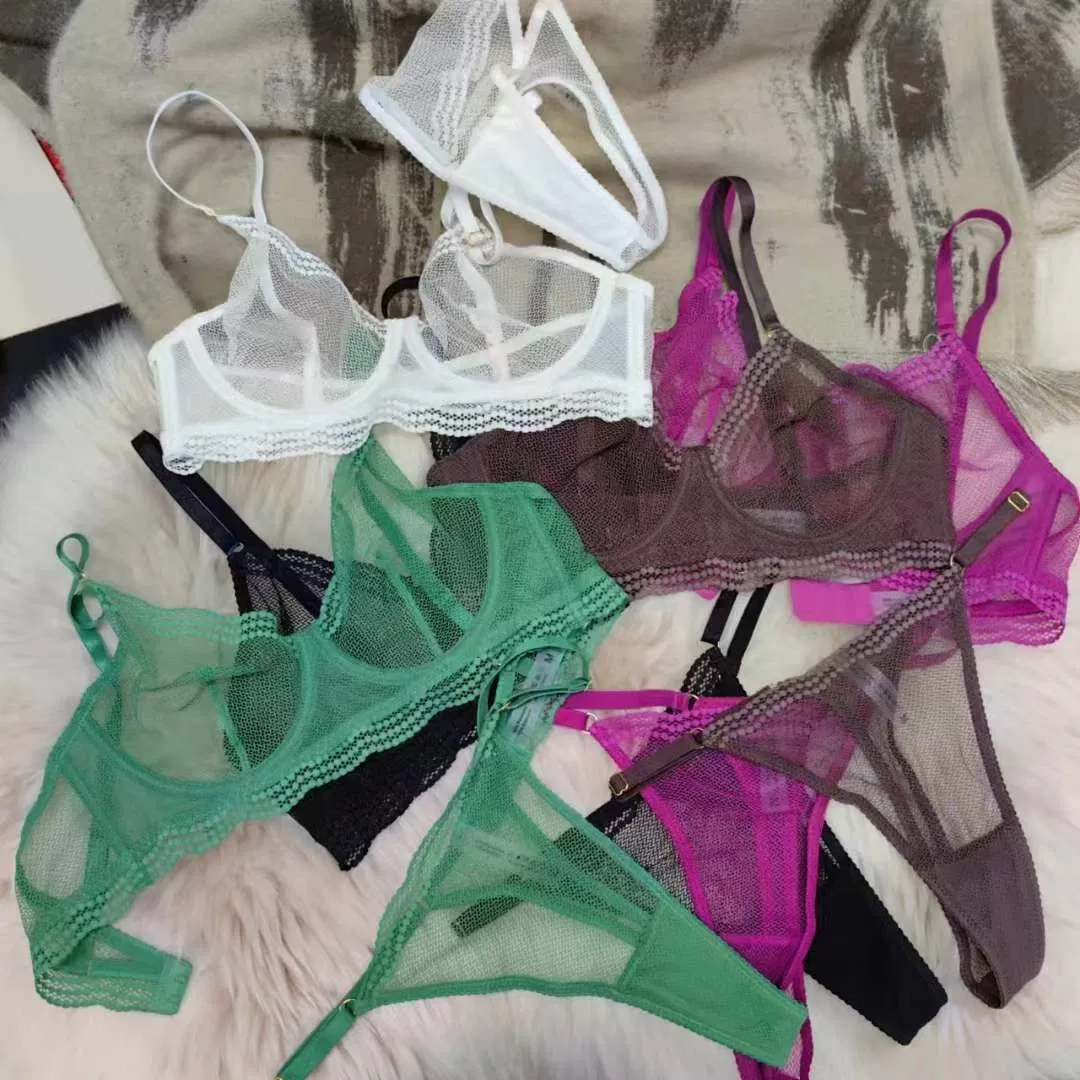 Transparent Mesh Hollow out See-Through Halter Neck Bra Set Ultra-Thin Seduction Sexy Breathable Lingerie Underwear