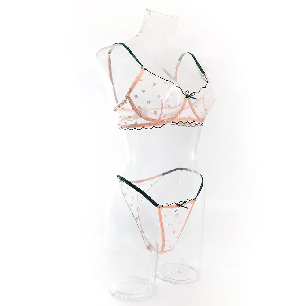 Wholesale Contrast Color Thin Woman Bra Set Sexy Transparent Mesh Thin Woman Lingerie