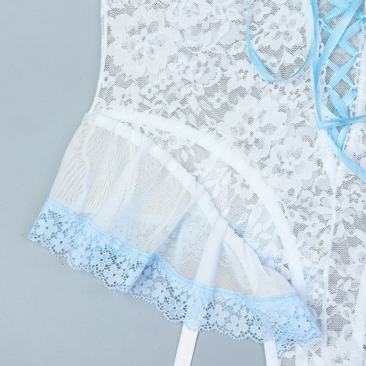 Wholesale Erotic See-Through Woman Bra Set Sexy Embroidery Lace One Piece Lingerie