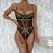 Sexy Wire Lines See-Through Mesh Patchwork Woman Bra Set Hot V-Neck One-Piece Lingerie