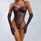 Sexy Perspective Mesh Bra Set with Gloves Hot Sell Sparkle Rhinestone One-Piece Lingerie