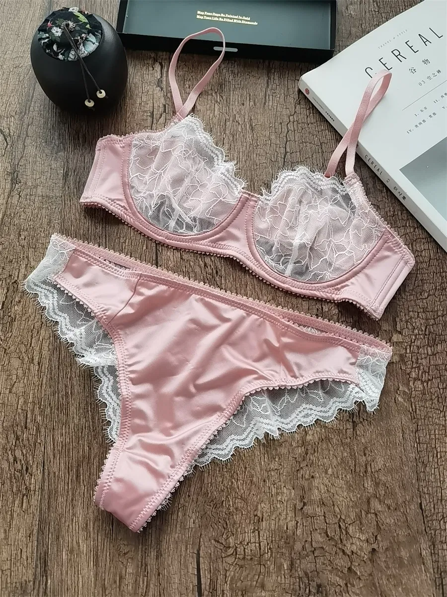 Wholesale French Style Embroidery Lace Trim Sexy Breathable Gathered Backless Ultra-Thin for Women Bra Set Underwear Lingerie
