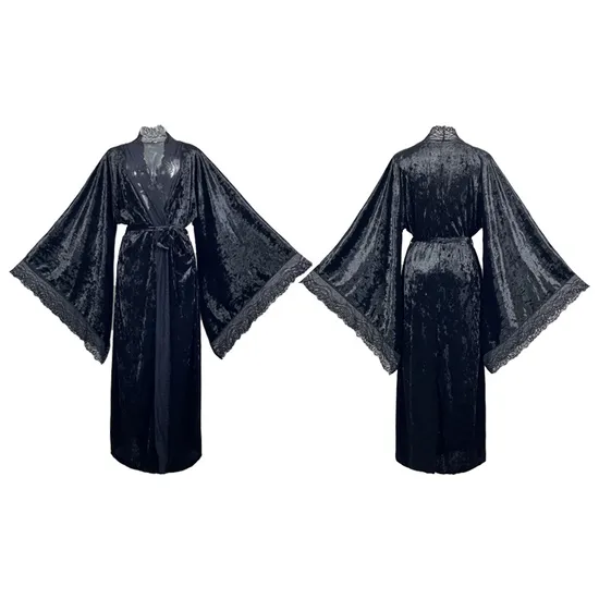 Sexy Luxury Sleepwear Nightwear Wholesale Velvet Lace Long Sleeve Woman Bath Robe