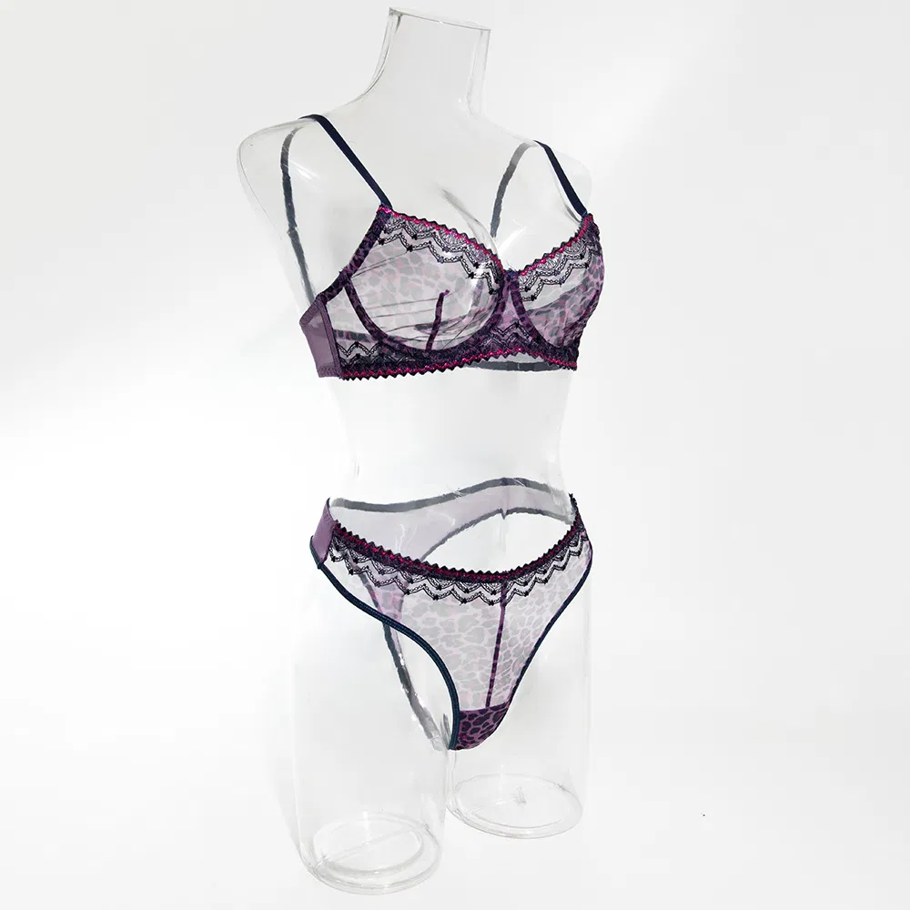 New Arrivals Leopard Print See-Through Mesh Underwear Set Wholesale Ultra-Thin Lingerie