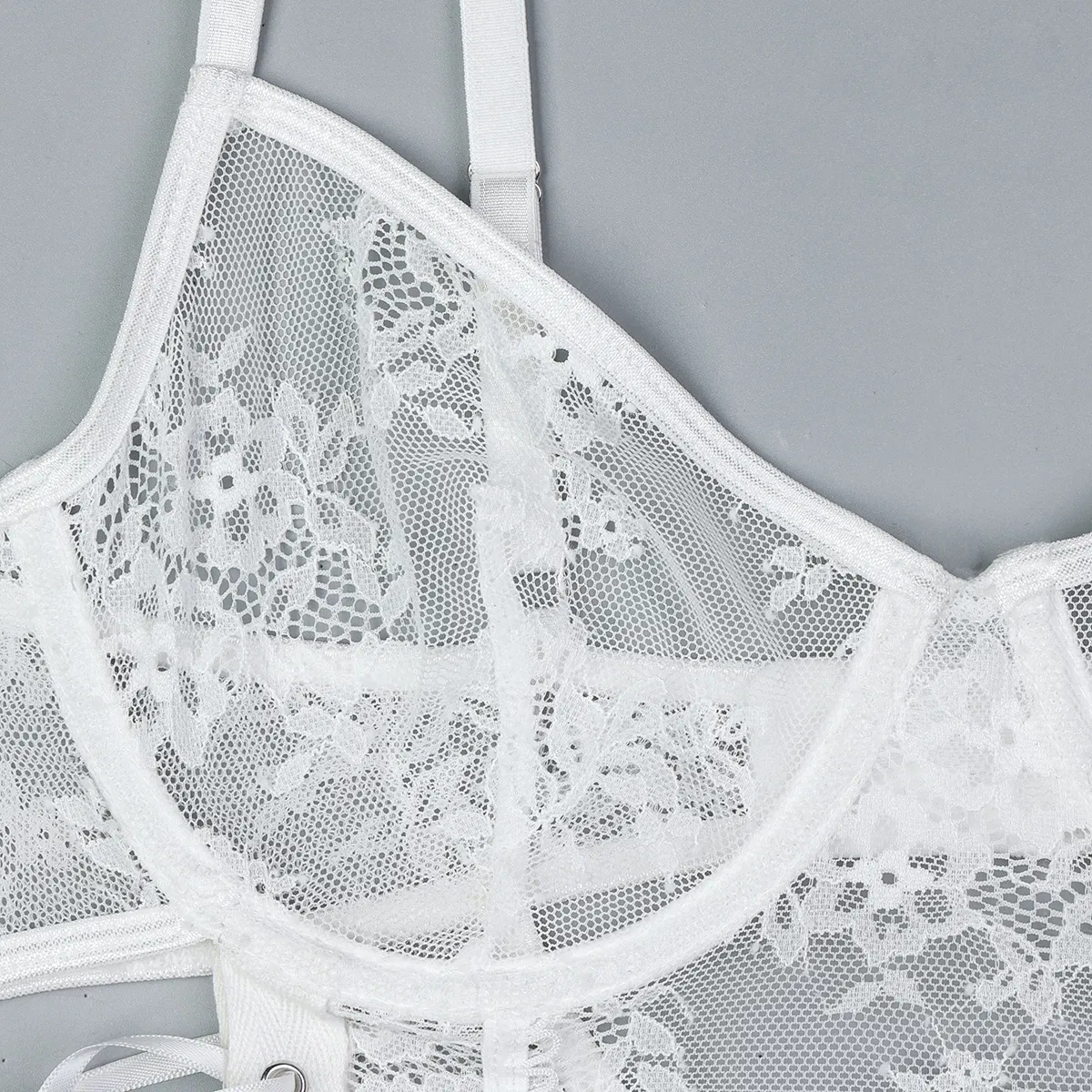 Sexy See-Through Mesh Embroidered One-Piece Bra Panty Set New Solid Color Lingerie