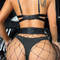 Wholesale Hollow out Underwear Set with Fishnet Stocking Sexy Solid Color Woman's Lingerie