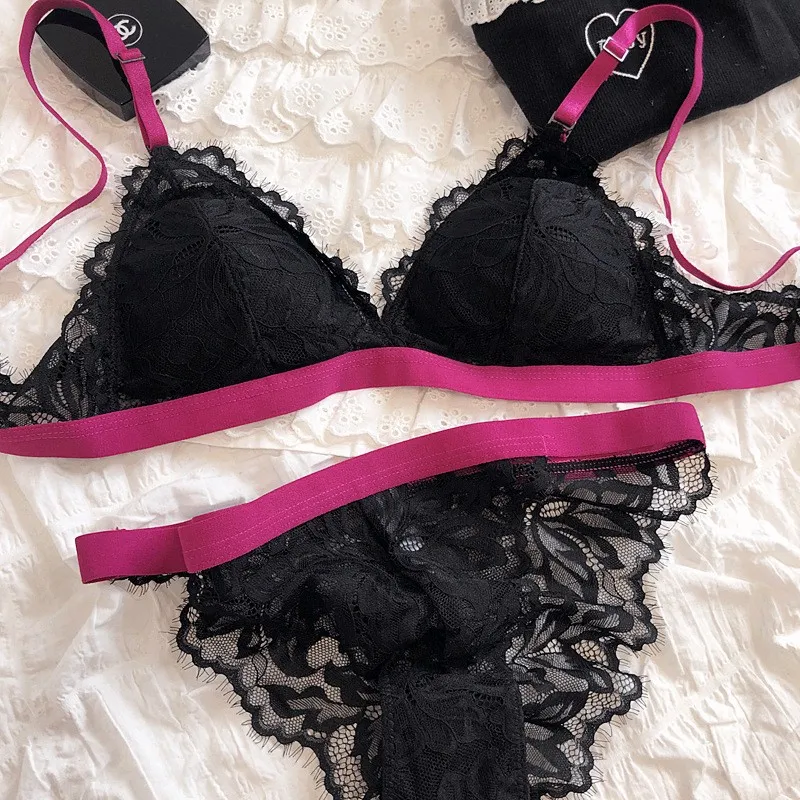 Wholesale French Style Eyelash Lace Soft Sexy Breathable Backless Ultra-Thin for Women Bra Set Underwear Lingerie