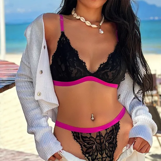 Wholesale French Style Eyelash Lace Soft Sexy Breathable Backless Ultra-Thin for Women Bra Set Underwear Lingerie