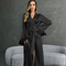 Wholesale V Neck Luxury Satin Sleepwear Sexy Long Sleeve Feather Cuff Women's Robe