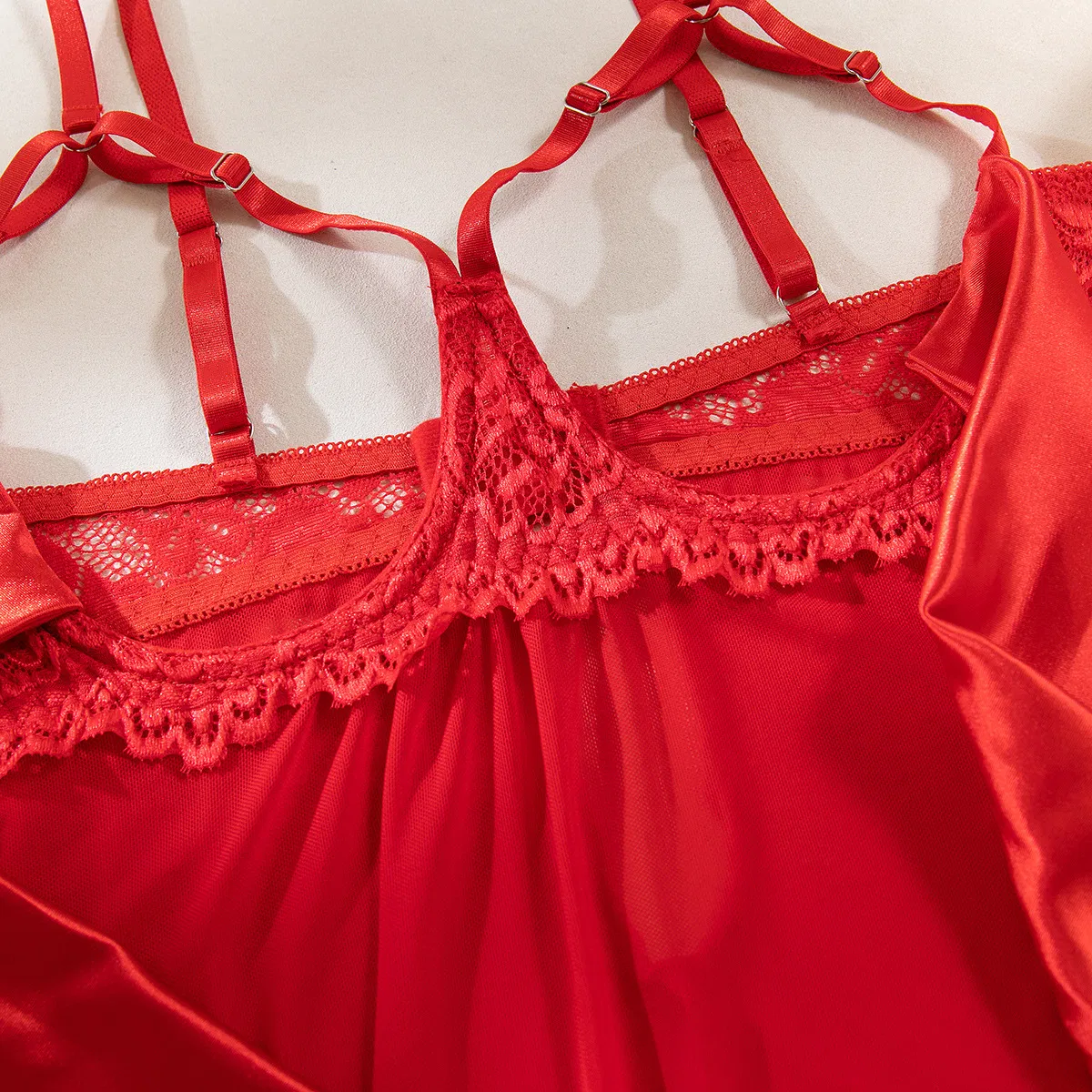 Sexy Hollow out Satin Bow Dress Woman Bra Set Wholesale Erotic Women Lingerie