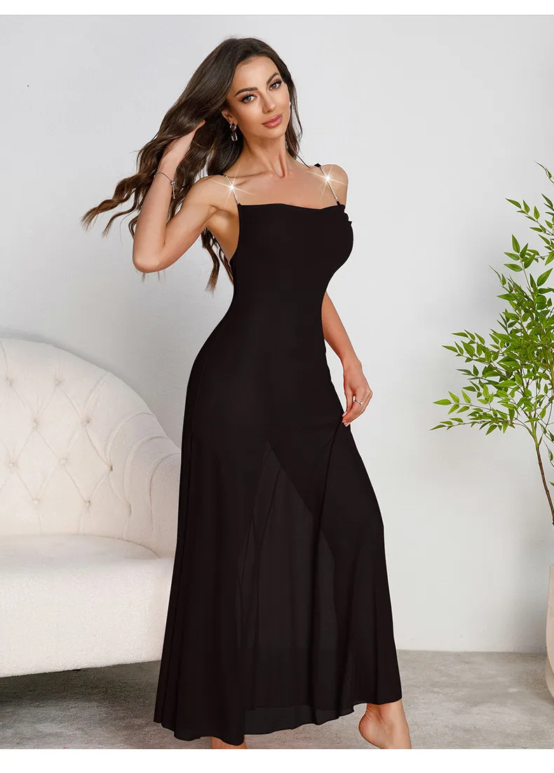 Wholesale Solid Color Transparent Nightgown Sleepwear Dresses Sexy Transparent Mesh Nightwear